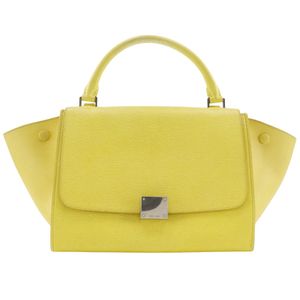二手CELINE Trapeze 小號手提包 174683，黃色小牛皮，意大利製造，A5 尺寸，帶翻蓋，女士