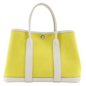 エルメス HERMES ガーデンパーティTPM ハンドバッグ トワルオフィシエ×カントリー ライム/クレ フランス製 2020年 Y 手提げ スナップボタン Garden party TPM レディース【中古】