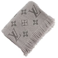 Used LOUIS VUITTON Escalp Logo Mania Scarf, M74742, Wool, Made in Italy, Gray, GM1128, Women's.
