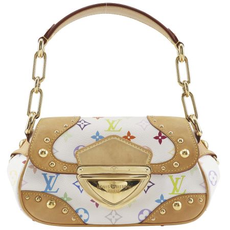 Second-Hand LOUIS VUITTON Marilyn PM Shoulder Bag M40127 Monogram Colors Aquarelle/Bron, Made in France, 2007, White, MI8067, Flap, Women's.