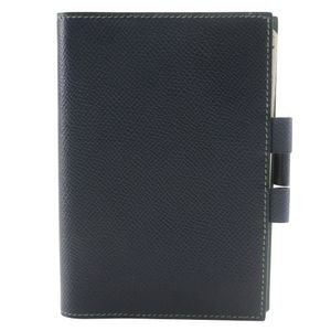 エルメス HERMES アジェンダGM 手帳カバー バイカラー ヴォーエプソン フランス製 1998年 紺/緑 □B オープン Agenda GM ユニセックス【中古】