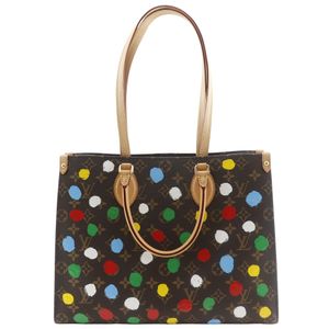 Pre-owned LOUIS VUITTON LV x YK On-the-Go MM Tote Bag, Yayoi Kusama Painted Dots, Monogram Vernis, M46379, Made in France, Brown, Shoulder/Handbag, A4 Size, Open, Women's.