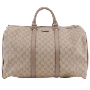 Pre-owned Gucci Boston Bag 216484 in GG Supreme Canvas, Made in Italy, Pink Beige, A4 Size, Zippered, Women's