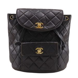 Pre-owned CHANEL Matelasse Backpack/Daypack with Coco Mark, A10177, Lambskin, Made in France, Black, Shoulder Strap, A5, Turn Lock, Women's.