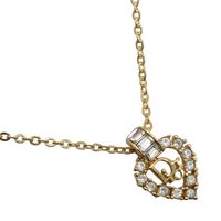 Pre-owned Christian Dior Logo Heart Necklace, Gold Plated with Rhinestones, Approximately 5.4g, Women's