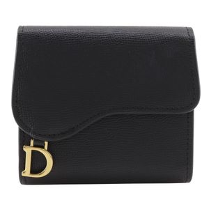 二手 Dior Compact Wallet，黑色小牛皮三折钱包，带按扣，适合女士。