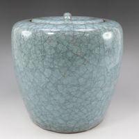 인간국보 시미즈 우이치 작 청와수 손가락 교체 옻칠 덮개 다도구 도자기 Living National Treasure Shimizu Uichi's celadon water jar with replacement lacquer lid _【중고】