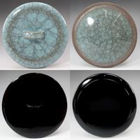 인간국보 시미즈 우이치 작 청와수 손가락 교체 옻칠 덮개 다도구 도자기 Living National Treasure Shimizu Uichi's celadon water jar with replacement lacquer lid _【중고】