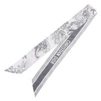 Pre-owned Christian Dior Mitza Toile de Jouy Sauvage RIBON Scarf, 15JOU106I602, Silk, Gray, Women's