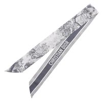 Pre-owned Christian Dior Mitza Toile de Jouy Sauvage RIBON Scarf, 15JOU106I602, Silk, Gray, Women's