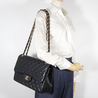 二手香奈兒 Deca Matelasse 30 單肩包,經典大號,雙翻蓋鏈條單肩包,A58600,黑色小羊皮,斜挎包/單肩包,A5 旋鎖,女款