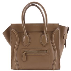 Pre-owned CELINE Luggage Micro Shopper handbag 167793HSC in beige calfskin leather. A5 size zippered. Women's.