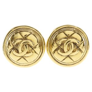 Pre-owned CHANEL Coco Mark Matelasse Earrings, Vintage Gold Plated, Approx. 31g, Women's