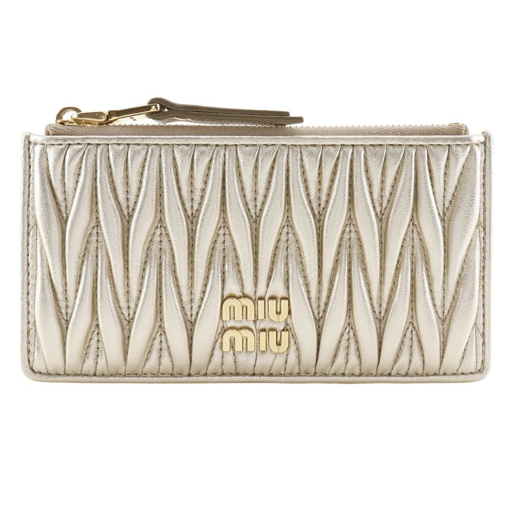 Miu Miu Fragment Case, card case, Matelasse envelope coin case, leather, Pirite zipper, women's [unused]