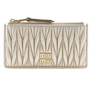 Miu Miu Fragment Case, card case, Matelasse envelope coin case, leather, Pirite zipper, women's [unused]