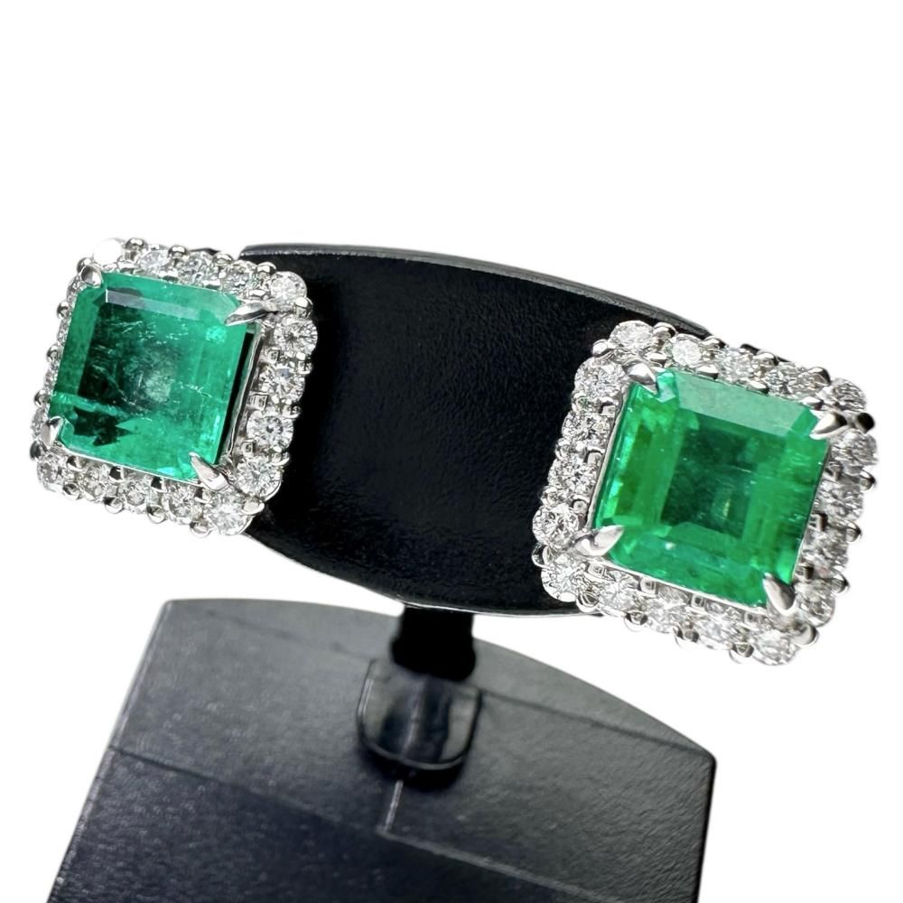 에메랄드 1.21/1.18ct 다이아몬드 0.28/0.28ct 피어싱 Pt900 백금 4.4g 여성 | 日本二手精品 ｜ 도코데모