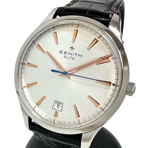 ZENITH Captain Elite 03.2020.670 Men's Automatic Watch with See-Through Back, Stainless Steel and Leather, Silver Dial and Black Leather Strap