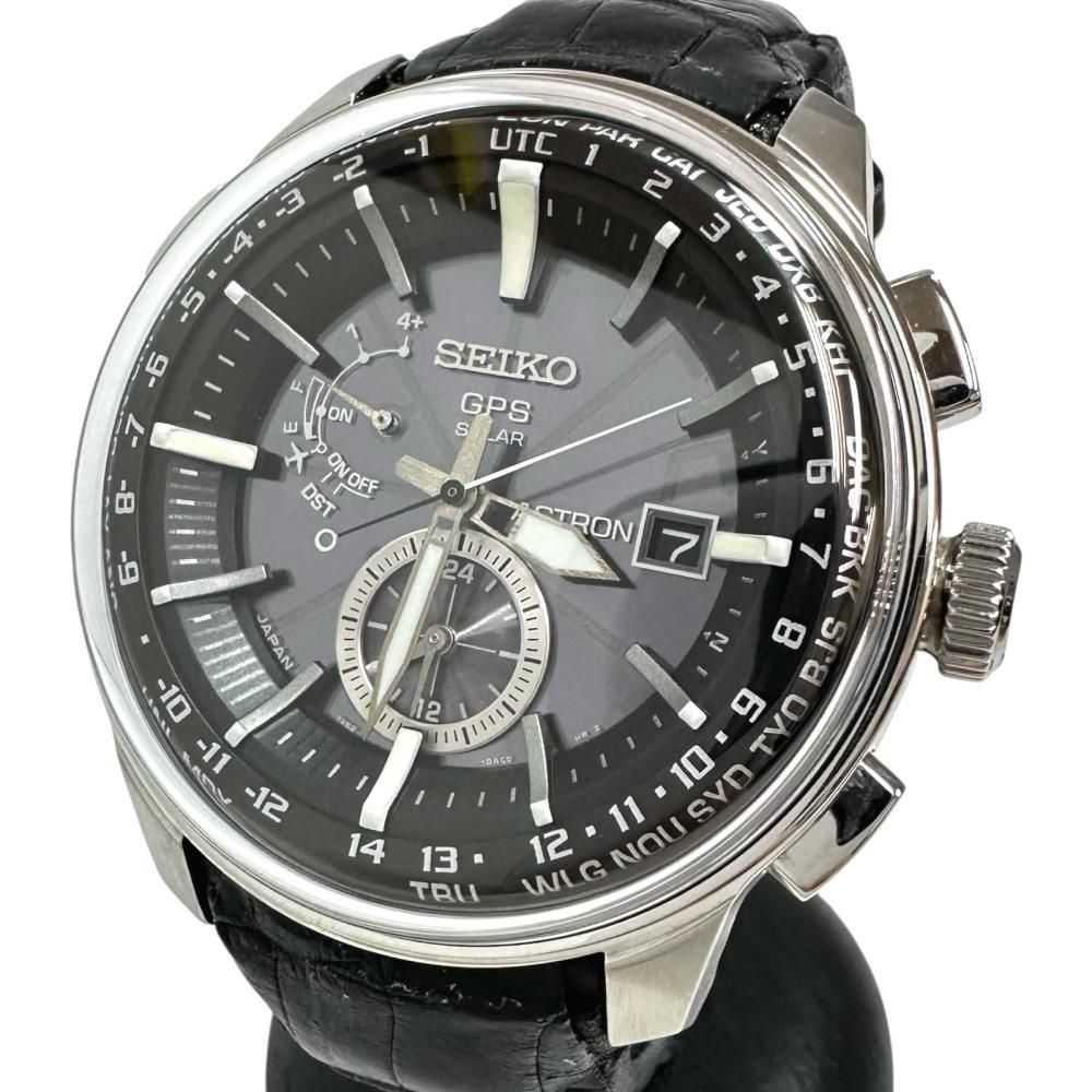 SEIKO/세이코 아스트론 GPS/전파 SBXA037/7X52-0AK0 OH제 손목시계 스테인리스 스틸/가죽 솔러 블랙 문자판/흑가죽  벨트 맨즈 | 日本二手精品 ｜ 도코데모