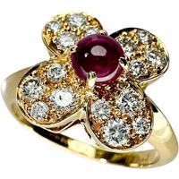 10号Van Cleef & Arpels/ヴァンクリーフ＆アーペル トレフル カボションルビー 0.43ct ダイヤモンド 0.43ct リング・指輪 K18ゴールド 5.1g レディース 【中古】
