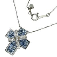 Masumi Kasahara Cross Necklace, 1.20ct Sapphire, 0.05ct Diamond, 18K White Gold/Pt850 Platinum, 5.0g, for Women