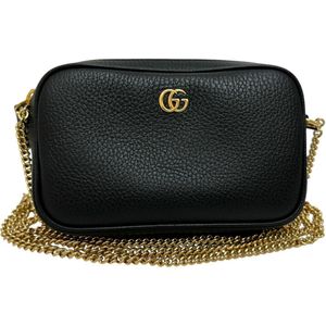 GUCCI GG Marmont Mini Camera Bag 772759 Super Mini Shoulder Bag in Black Leather with Gold Hardware for Women