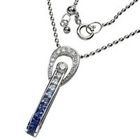 Jeunet Gradation Sapphire Necklace (Total 0.85ct) with Diamonds (Total 0.27ct), 18K White Gold (10.1g, 49.5cm), for Women