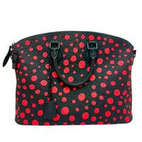 LOUIS VUITTON/ 路易威登 Lockit M21676 LV×YK Yayoi Kusama 2-Way 單肩包 托特包 皮革 黑/RED女款