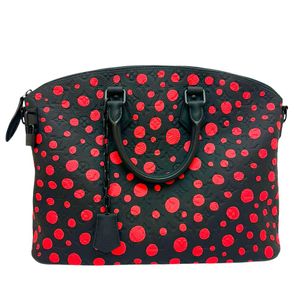 LOUIS VUITTON/ Louis Vuitton Lockit M21676 LV×YK Yayoi Kusama 2-Way Shoulder Tote Bag Leather Black/ RED Women's
