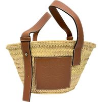 LOEWE/ Loewe Basket Bag 小號手提包 拉菲草/皮革 米色拉菲草/ブラウン皮革 女款
