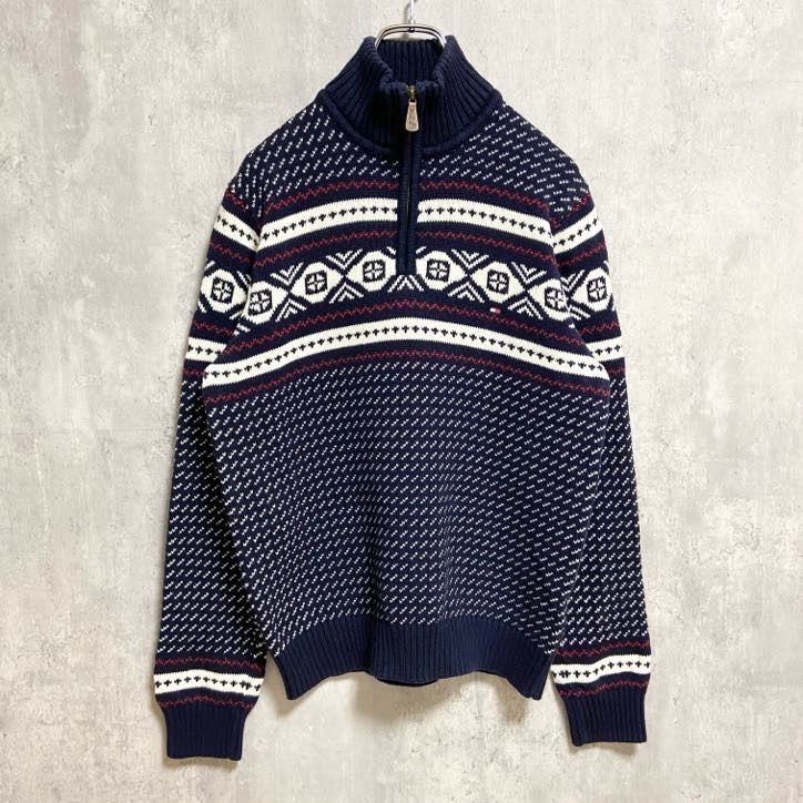 Used Tommy Hilfiger long-sleeved Nordic print half-zip knit
