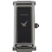 二手 Gucci 1500L 不鏽鋼石英錶，附模擬顯示和黑色錶盤，適合女士。