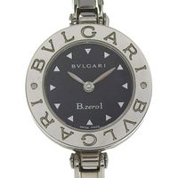 二手BVLGARI Bzero1 BZ22S 不鏽鋼石英錶，附模擬顯示和黑色錶盤，適合女士。