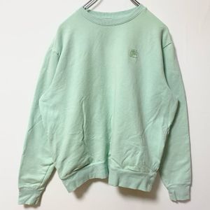 헌 옷 used FILA 필라 긴 소매 크루넥 포켓 첨부 원포인트 로고 스웨트 트레이너 파스텔 그린 M사이즈