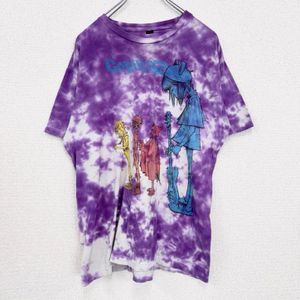 헌 옷 used Gorillaz 고릴라즈 반소매 밴드 프린트 T셔츠 tultex 바디 타이 다이 무늬 보라색 퍼플 L 사이즈