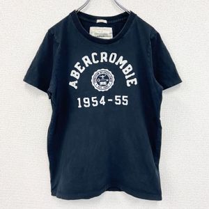 Used Abercrombie & Fitch short-sleeved crew neck print T-shirt with a retro design, black, size XL