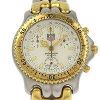 Pre-owned TAG HEUER Cell Men's Watch CG1120-0, Stainless Steel with Gold Accents, Quartz Movement, Chronograph Movement, White Dial