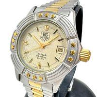 TAG HEUER豪雅 Tristar 954.408 手錶，不鏽鋼/鍍金石英機芯，香檳金錶盤/金銀組合，男童款 [二手]
