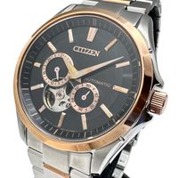 西鐵城 NP1014-51E 男士不鏽鋼自動腕錶，鍍金錶殼，黑色錶盤和銀色拋光錶盤可選