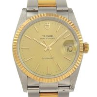 Pre-owned TUDOR Prince Oysterdate B-series watch, stainless steel, quartz movement, analog display, gold dial, Prince men's watch.