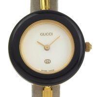 Pre-owned Gucci Change Bezel Watch, cal. 978.002, 11/12, gold-plated gold quartz movement, analog display, white dial, change bezel, women's.