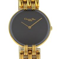 Pre-owned Christian Dior Bakira watch D46-154-4, gold-plated gold quartz movement, analog display, black dial, women's.