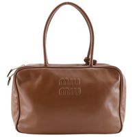 Pre-owned Miu Miu Bow Bag, brown leather tote bag (5BB117), shoulder/handbag, A5 size, double zipper, women's.