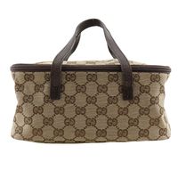 Pre-owned Gucci Vanity handbag 124540, GG canvas, beige, double zipper, women's.