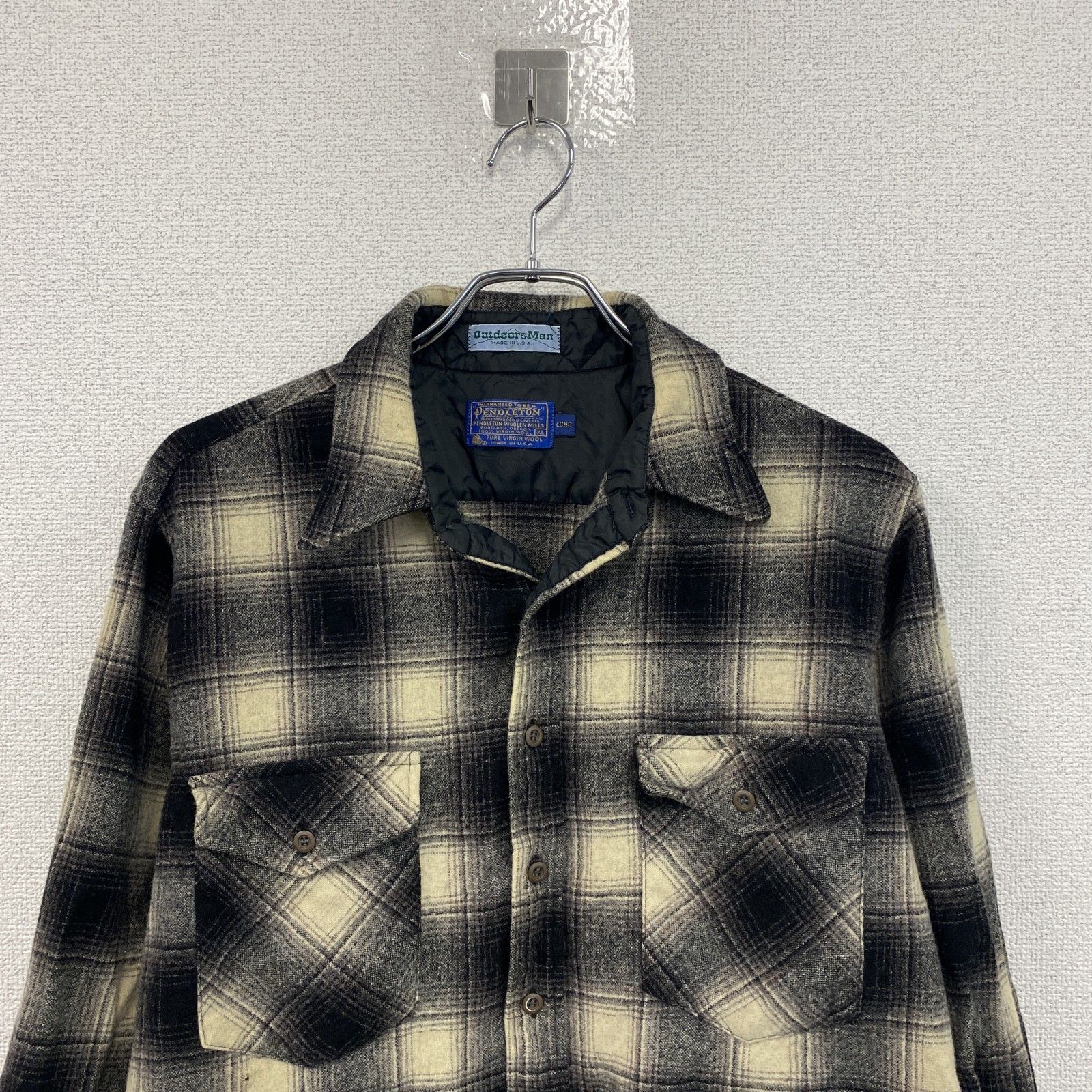 Used 70s Pendleton wool shirt, vintage, ombré check pattern, black