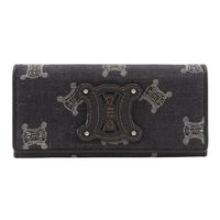 Pre-owned CELINE Triomphe long wallet in navy blue denim with snap buttons for women.