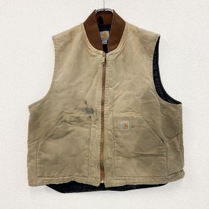 Used Carhartt full-zip duck vest with quilted liner and padding, beige, size XL
