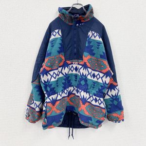 Used CB Sports half-zip fleece pullover jacket/boa jacket, high neck, all-over pattern