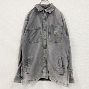 Used Carhartt duck shirt jacket with fleece liner, gray, size M