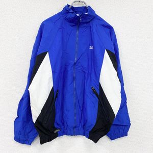 Used 90s RENNOC full-zip windbreaker jacket with embroidery, vintage blue, size M