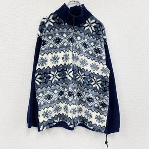 Used 90s BIG CHILL full-zip fleece jacket/boa jacket in navy blue with a vintage all-over print